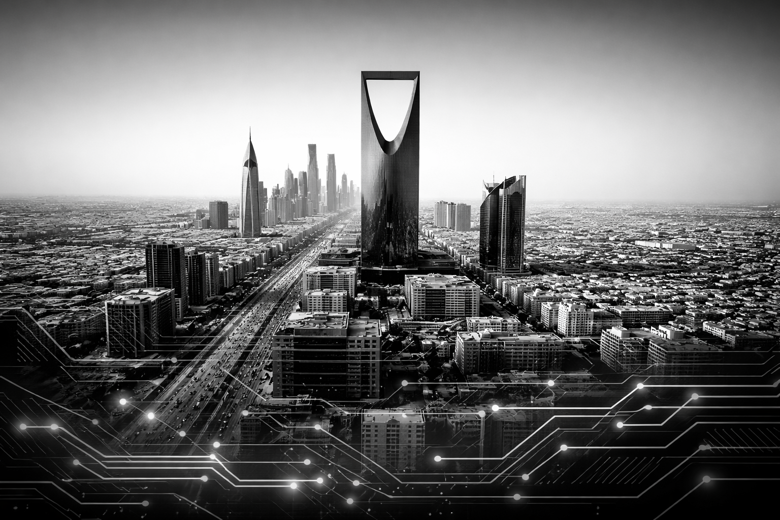 Saudi skyline technology background